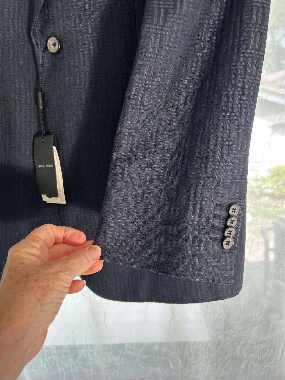 Giorgio Armani Dark Navy Patterned Single-Breasted Blazer
